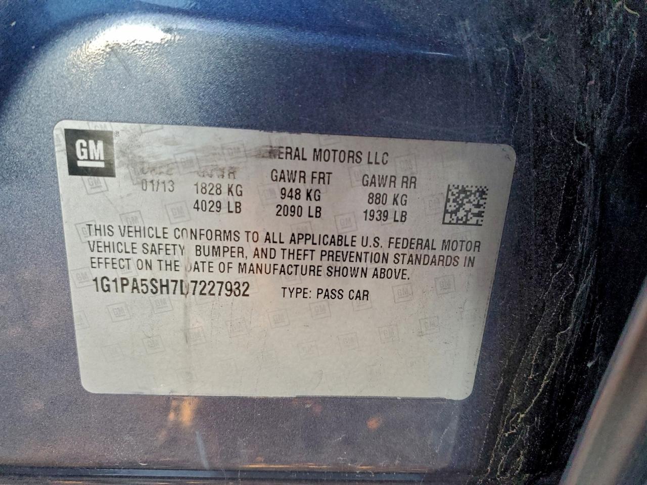 2013 Chevrolet Cruze Ls VIN: 1G1PA5SH7D7227932 Lot: 94315525