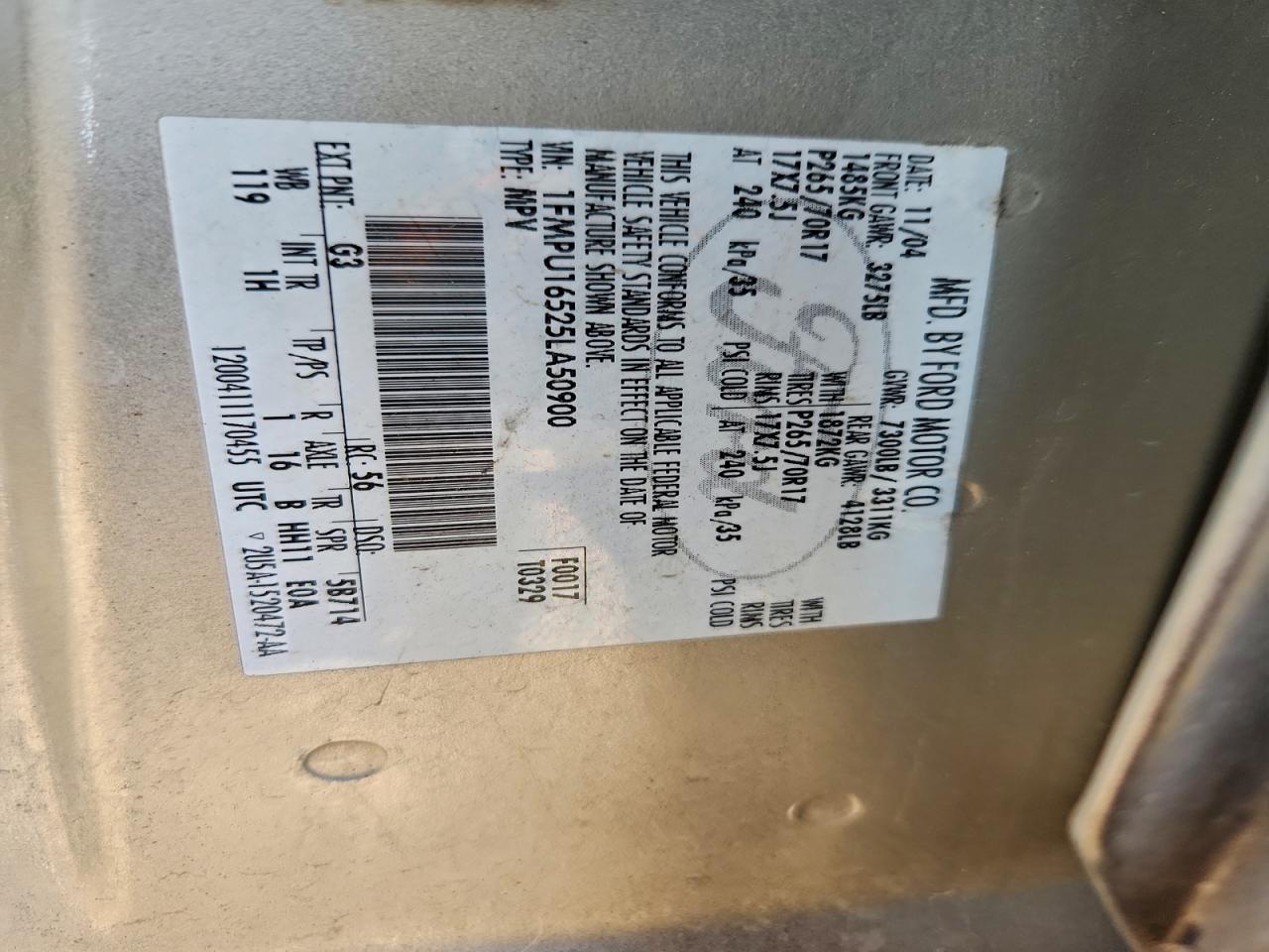 2005 Ford Expedition Xlt VIN: 1FMPU16525LA50900 Lot: 94701685