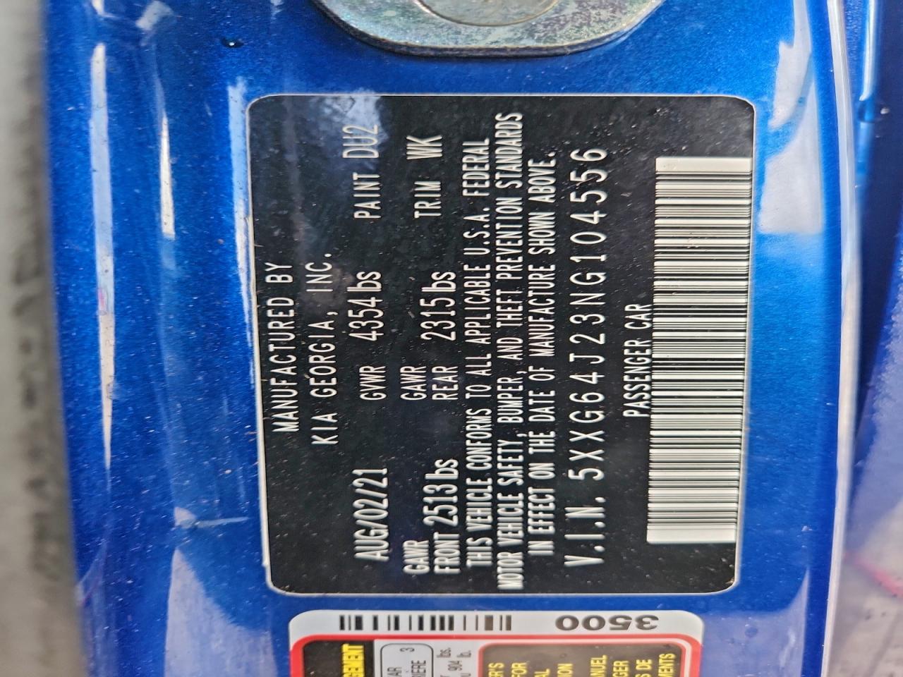 2022 Kia K5 Gt Line VIN: 5XXG64J23NG104556 Lot: 93610505