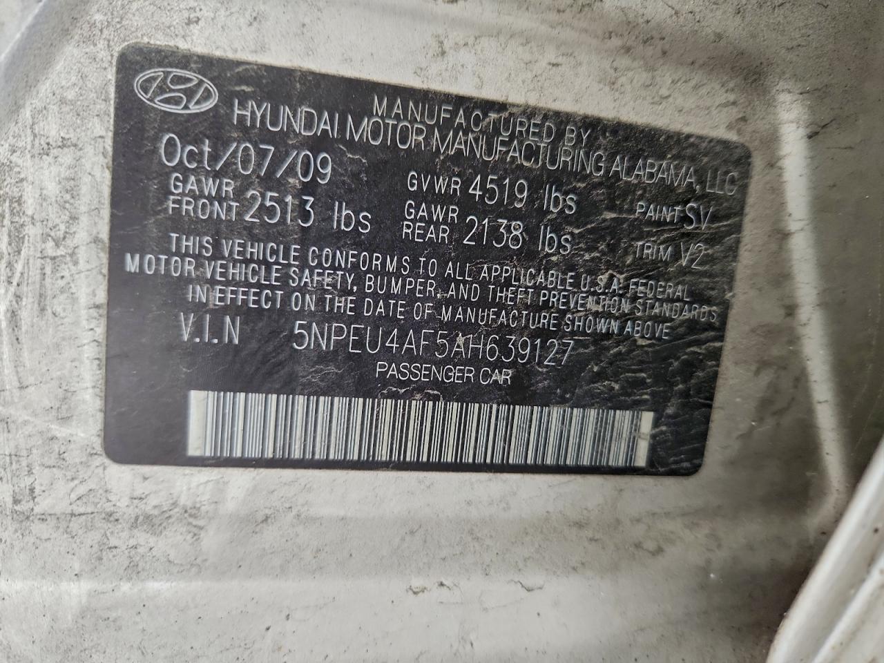 2010 Hyundai Sonata Se VIN: 5NPEU4AF5AH639127 Lot: 96065875