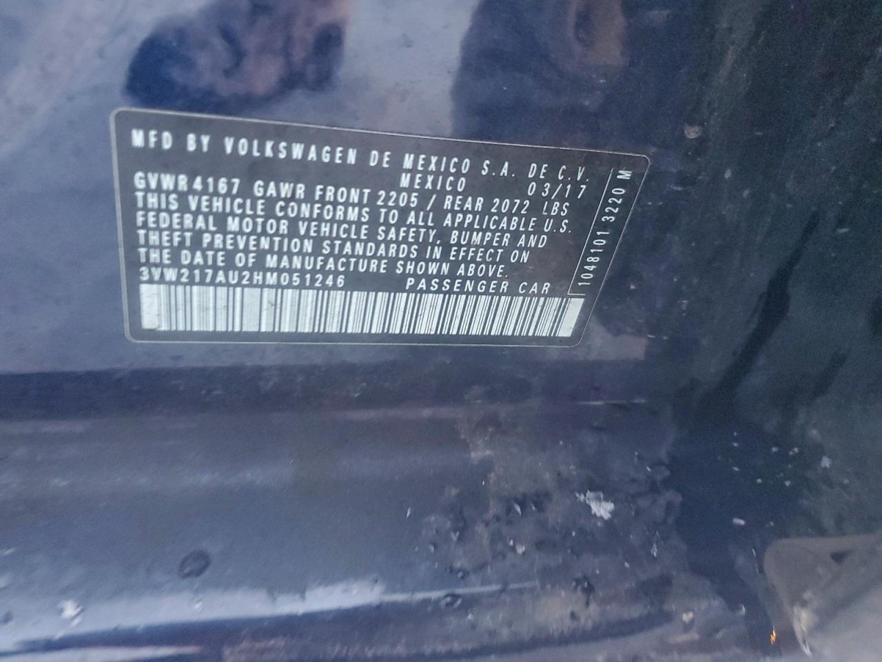 2017 Volkswagen Golf S VIN: 3VW217AU2HM051246 Lot: 94557645