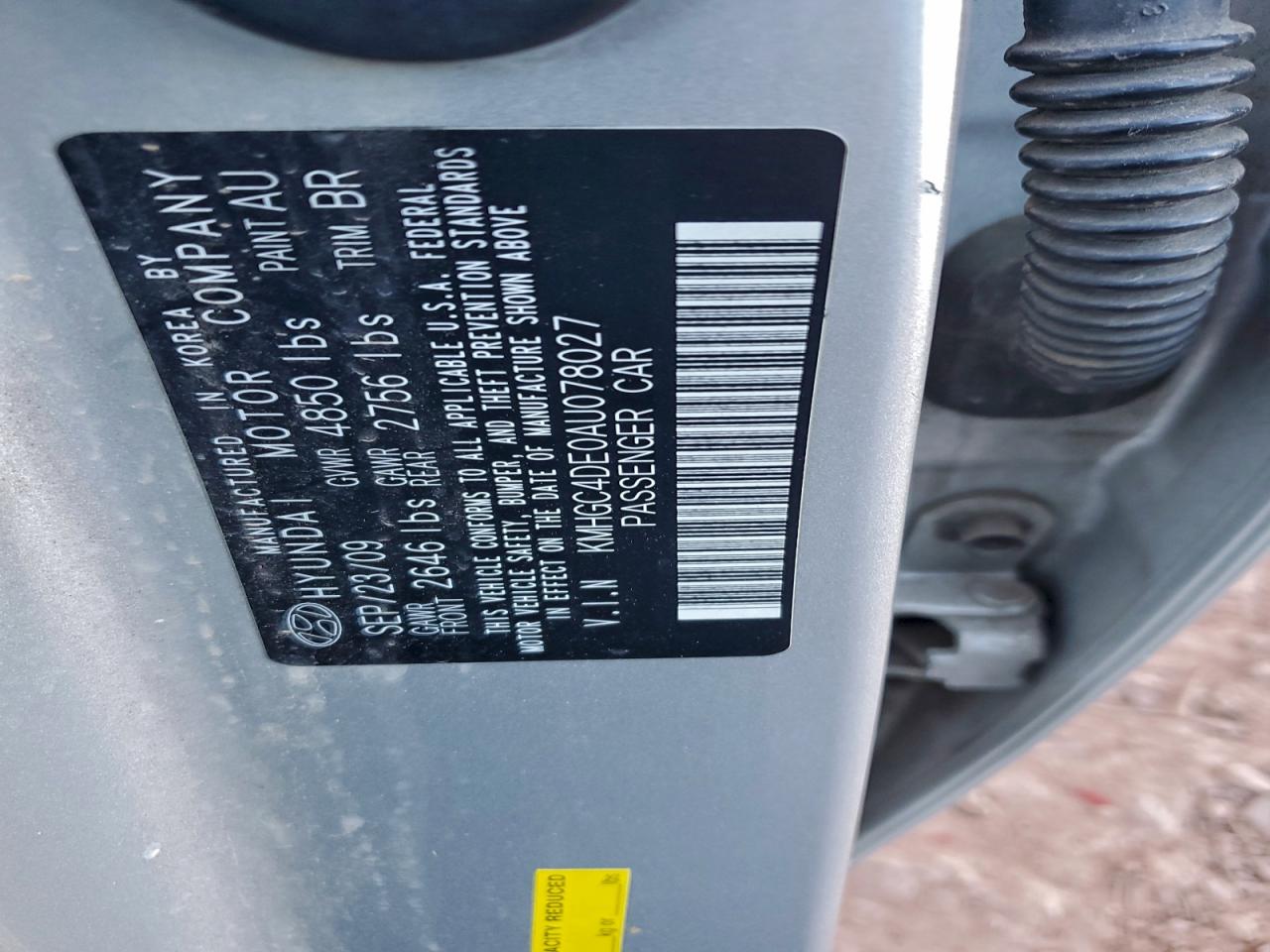 2010 Hyundai Genesis 3.8L VIN: KMHGC4DE0AU078027 Lot: 95564545