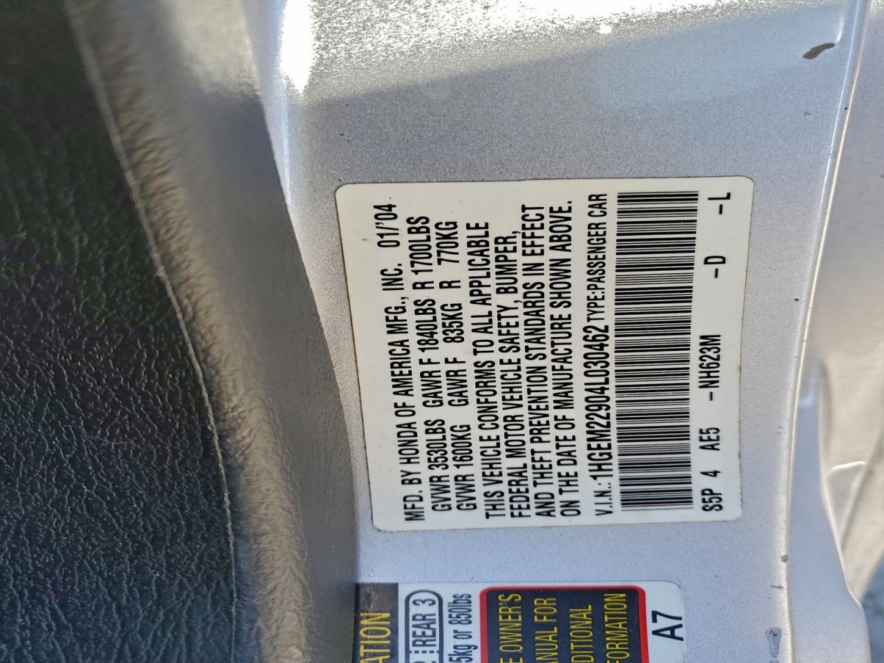 2004 Honda Civic Ex VIN: 1HGEM22904L030462 Lot: 96039705