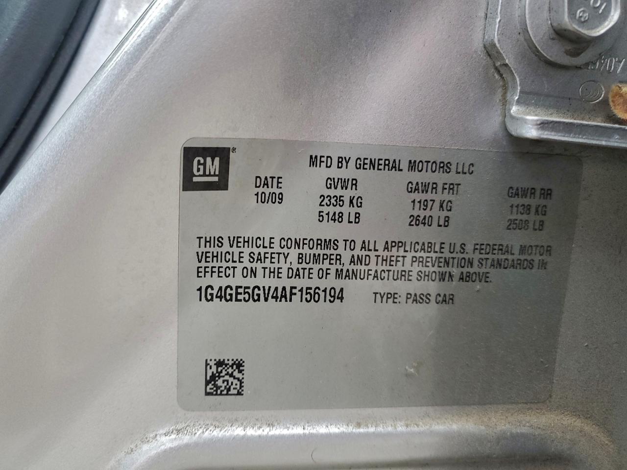 2010 Buick Lacrosse Cxs VIN: 1G4GE5GV4AF156194 Lot: 95550965