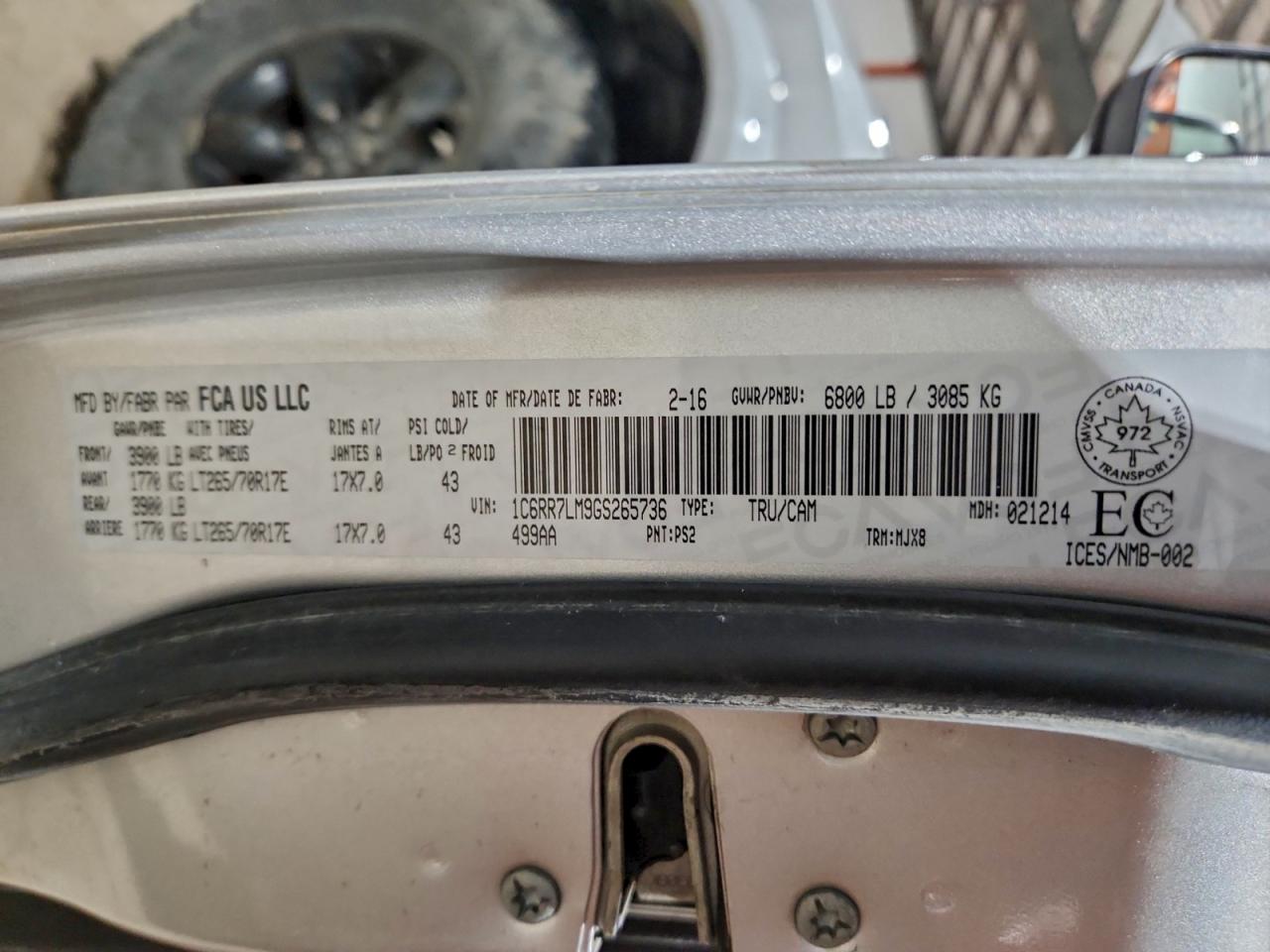 2016 Ram 1500 Slt VIN: 1C6RR7LM9GS265736 Lot: 96903085