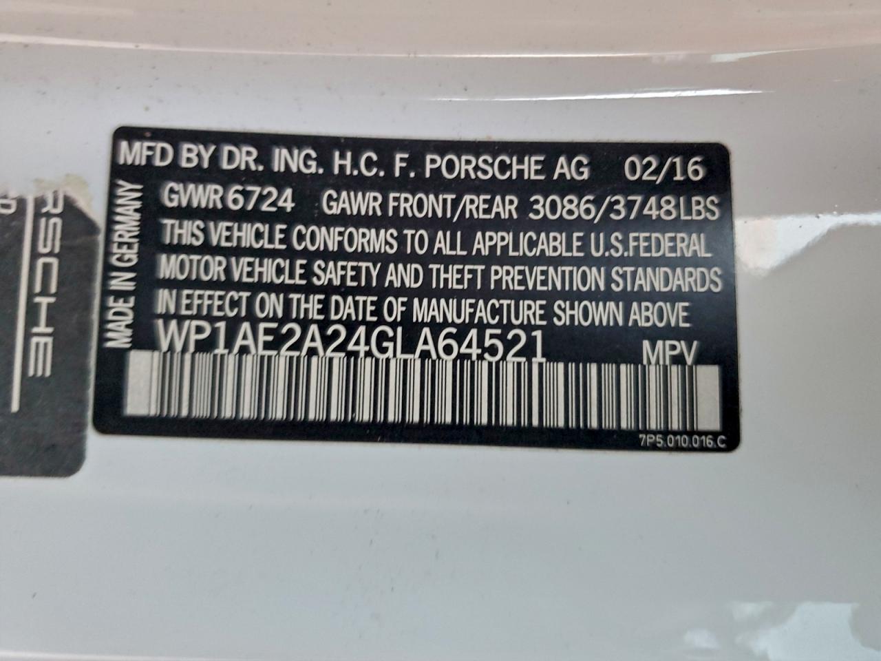 2016 Porsche Cayenne Se Hybrid VIN: WP1AE2A24GLA64521 Lot: 96153255