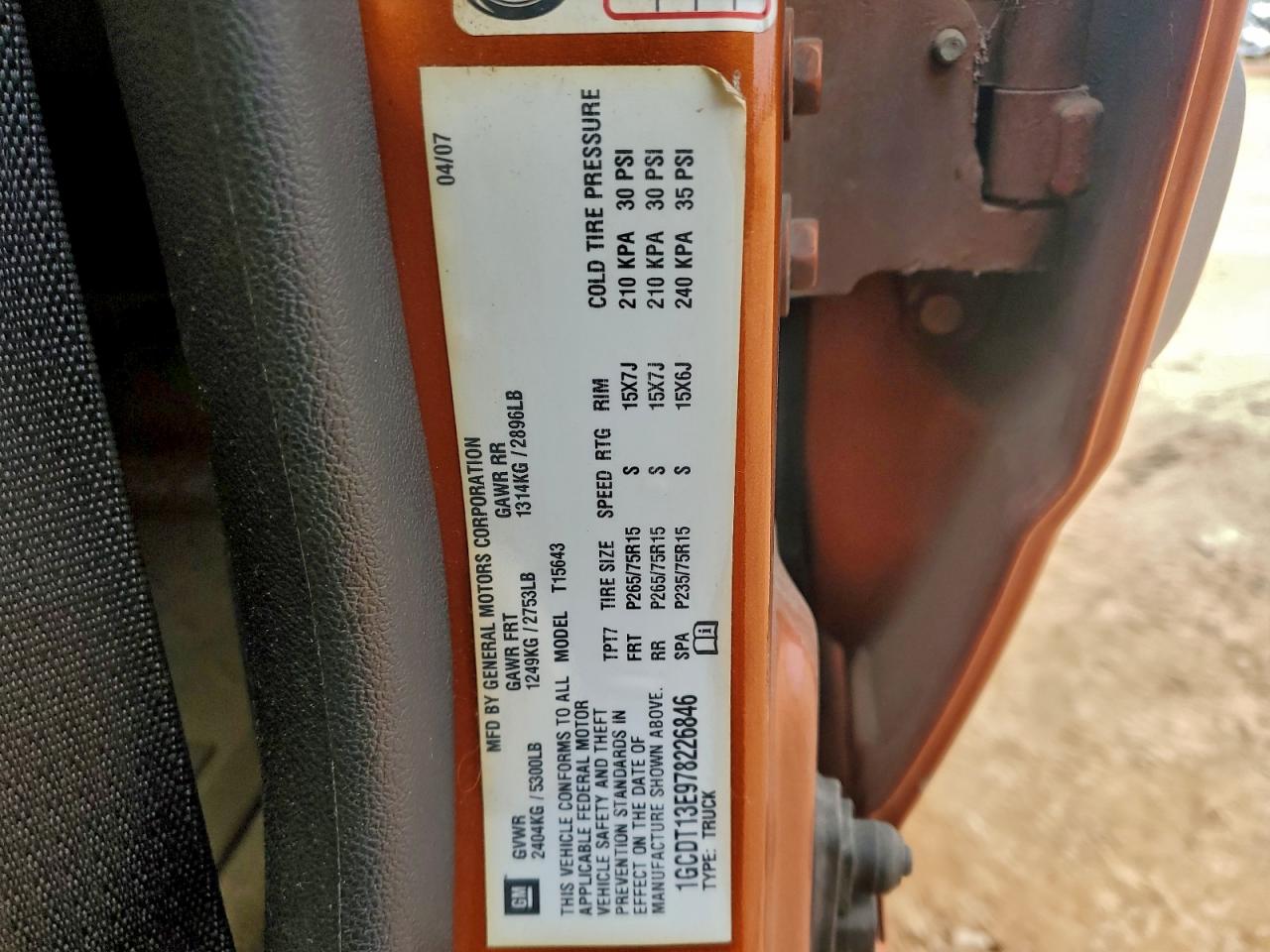 2007 Chevrolet Colorado VIN: 1GCDT13E978226846 Lot: 96816335