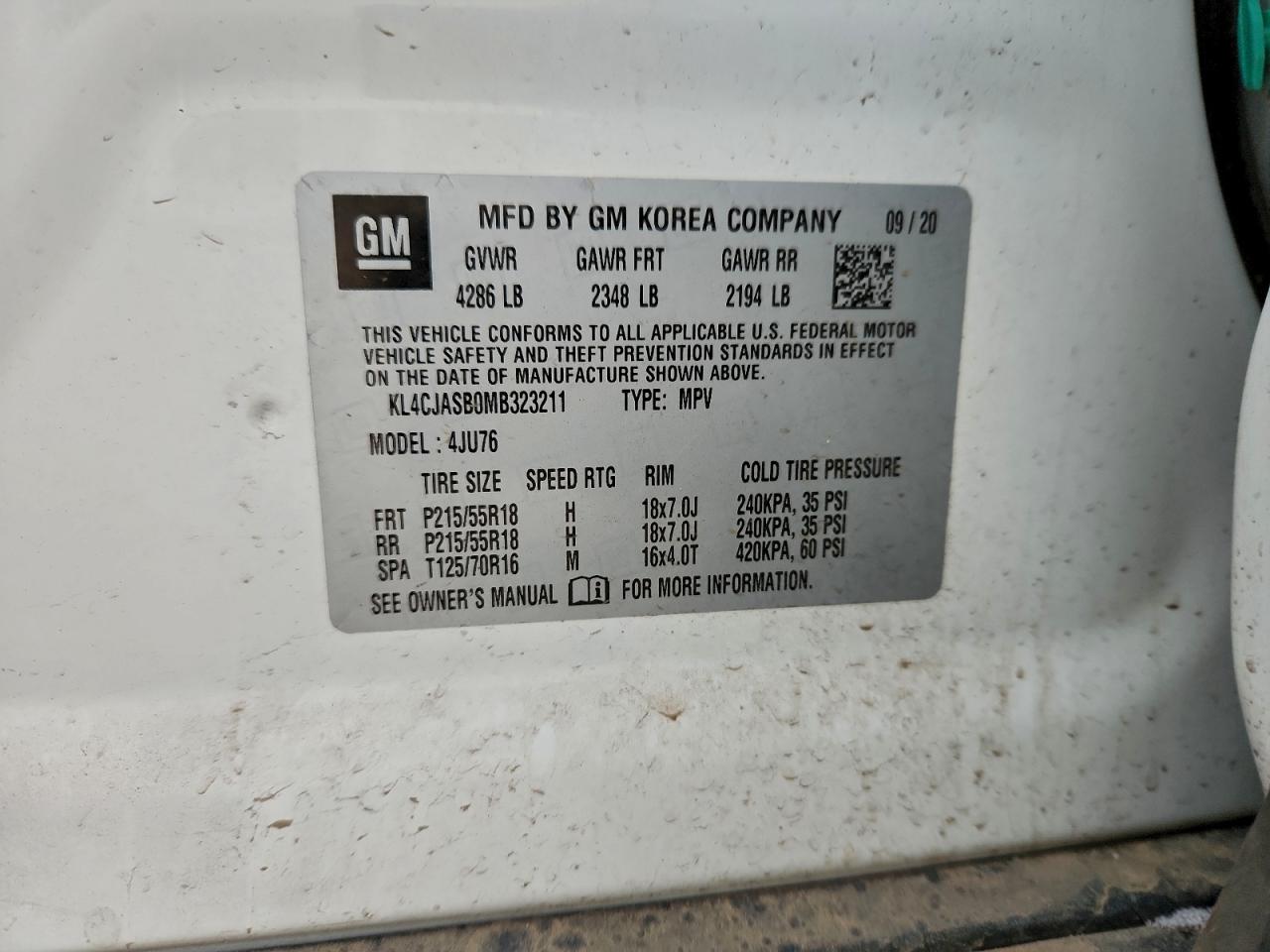 2021 Buick Encore Preferred VIN: KL4CJASB0MB323211 Lot: 93865225