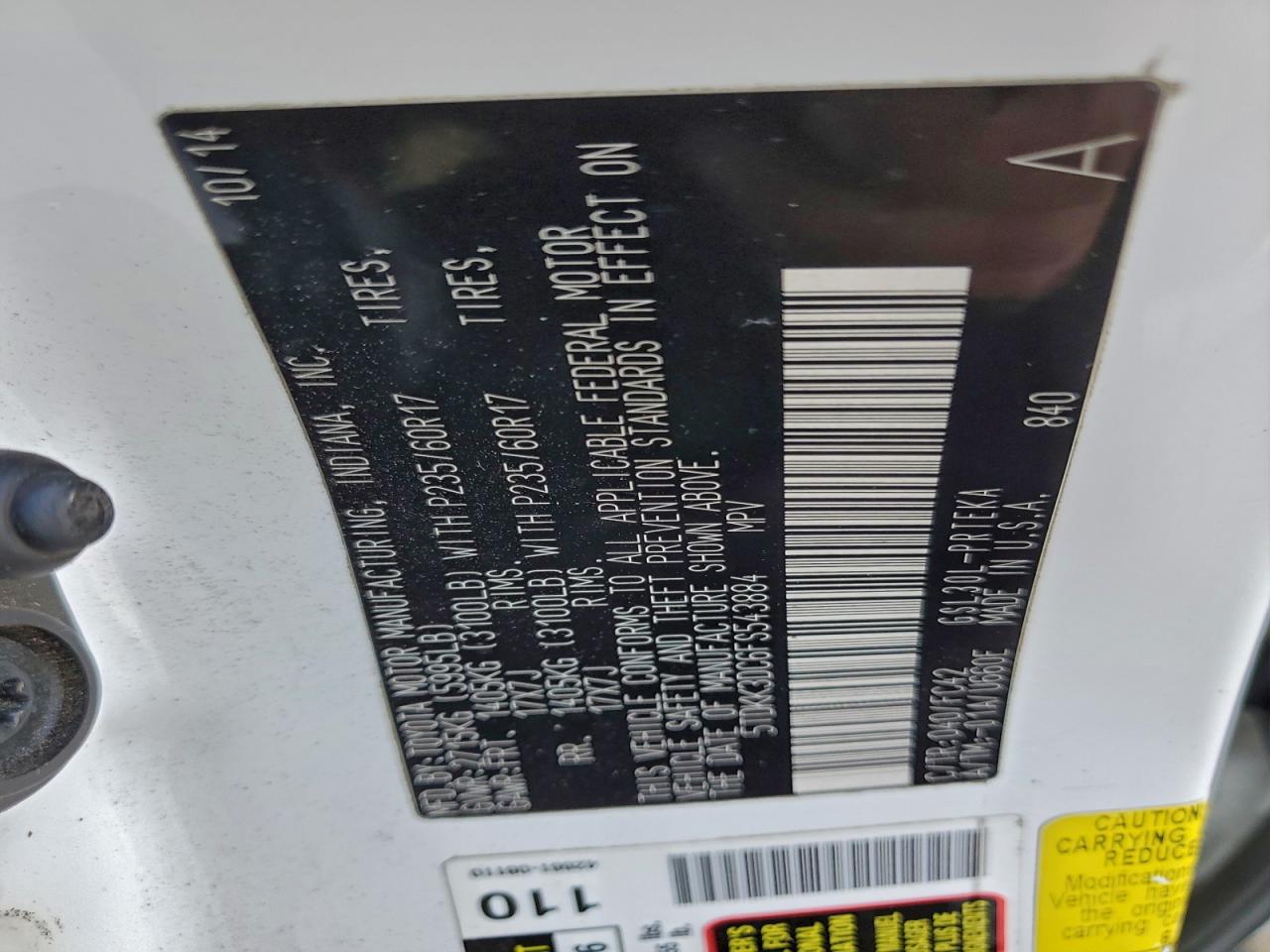 2015 Toyota Sienna Le VIN: 5TDKK3DC6FS543884 Lot: 94462025