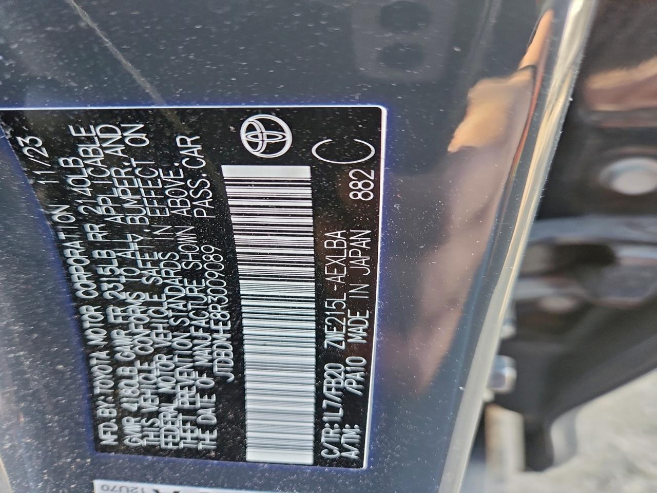 2024 Toyota Corolla Le VIN: JTDBDMHE8R3009089 Lot: 94832605