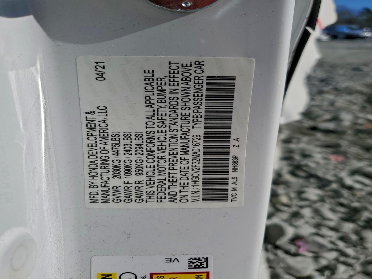 2021 Honda Accord Sport VIN: 1HGCV2F32MA016729 Lot: 96696505