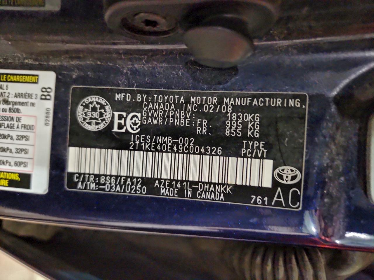 2009 Toyota Corolla Matrix S VIN: 2T1KE40E49C004326 Lot: 95070015