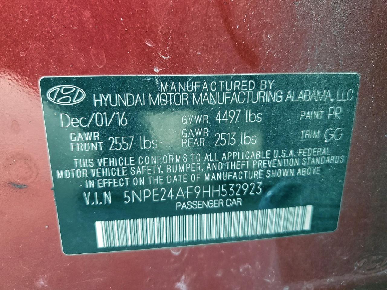 2017 Hyundai Sonata Se VIN: 5NPE24AF9HH532923 Lot: 94284335