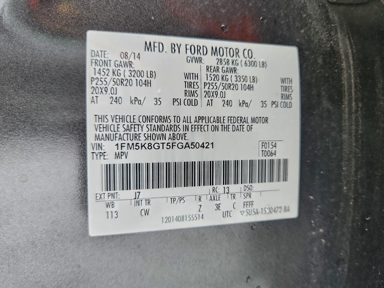 2015 Ford Explorer Sport VIN: 1FM5K8GT5FGA50421 Lot: 93738685