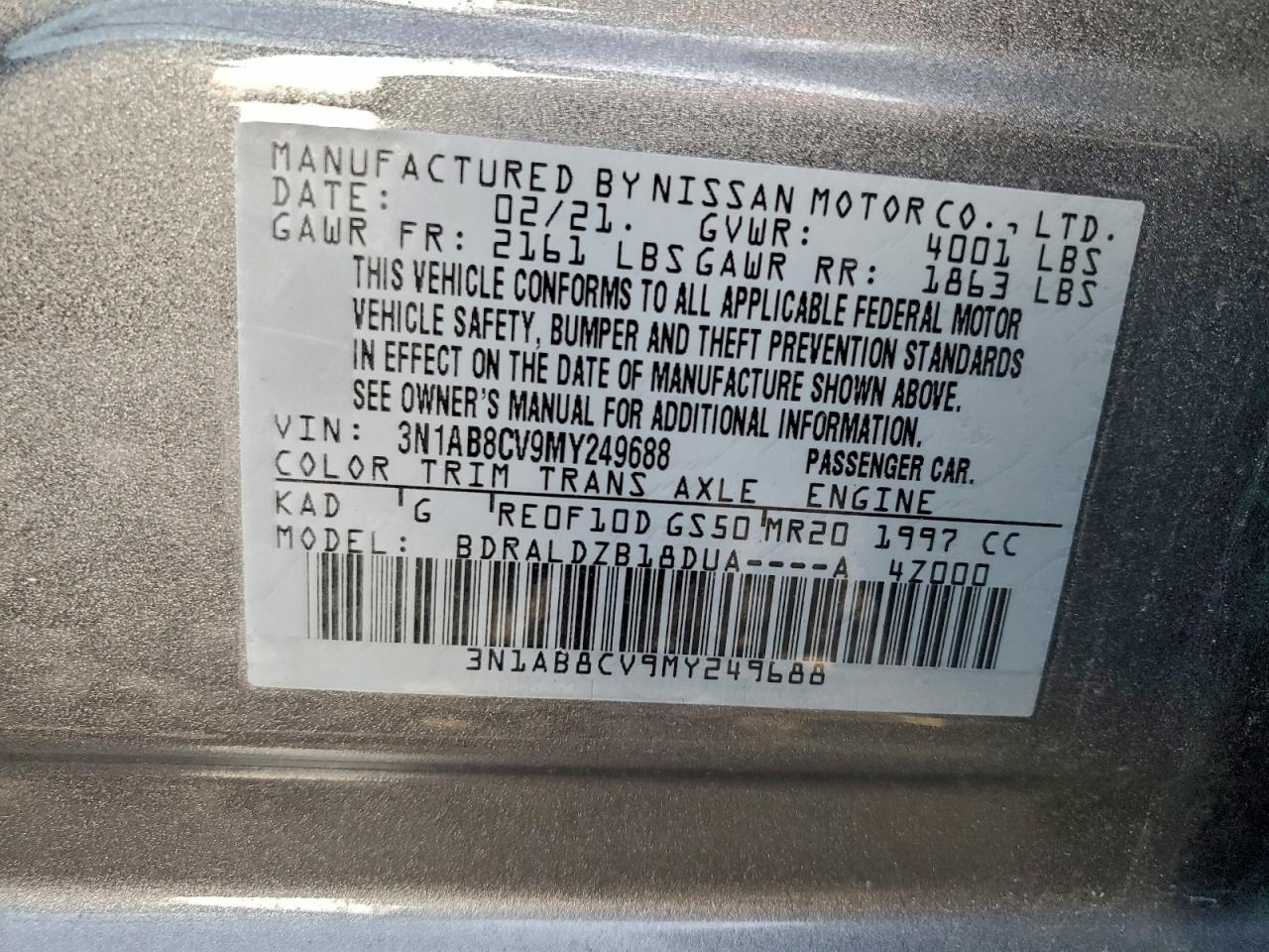 2021 Nissan Sentra Sv VIN: 3N1AB8CV9MY249688 Lot: 93540895