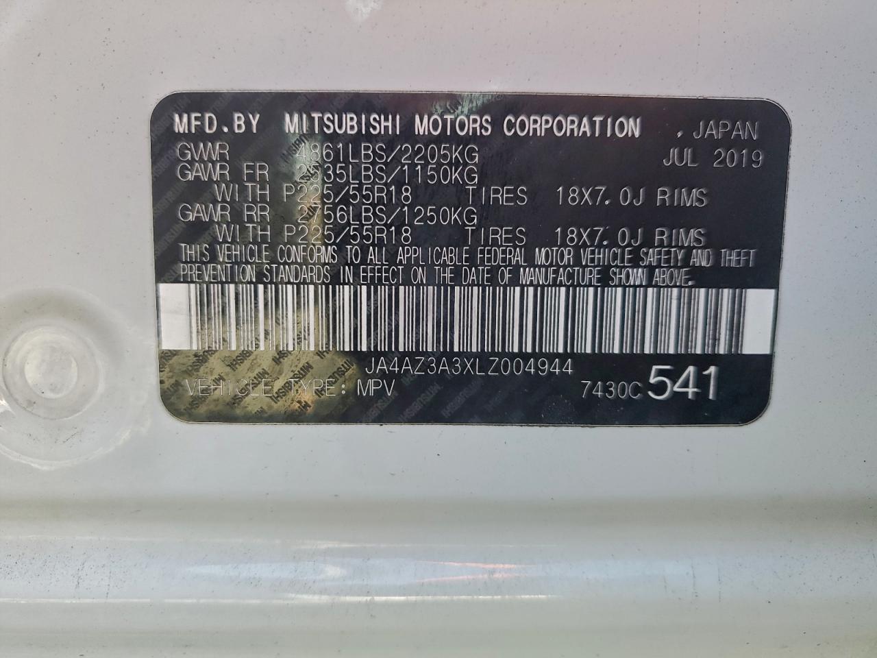 2020 Mitsubishi Outlander Se VIN: JA4AZ3A3XLZ004944 Lot: 94400195