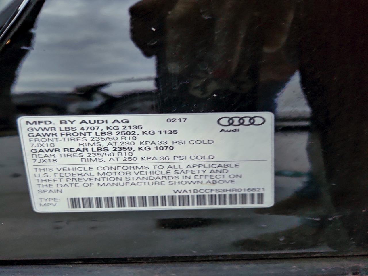 2017 Audi Q3 Premium VIN: WA1BCCFS3HR016821 Lot: 95266895