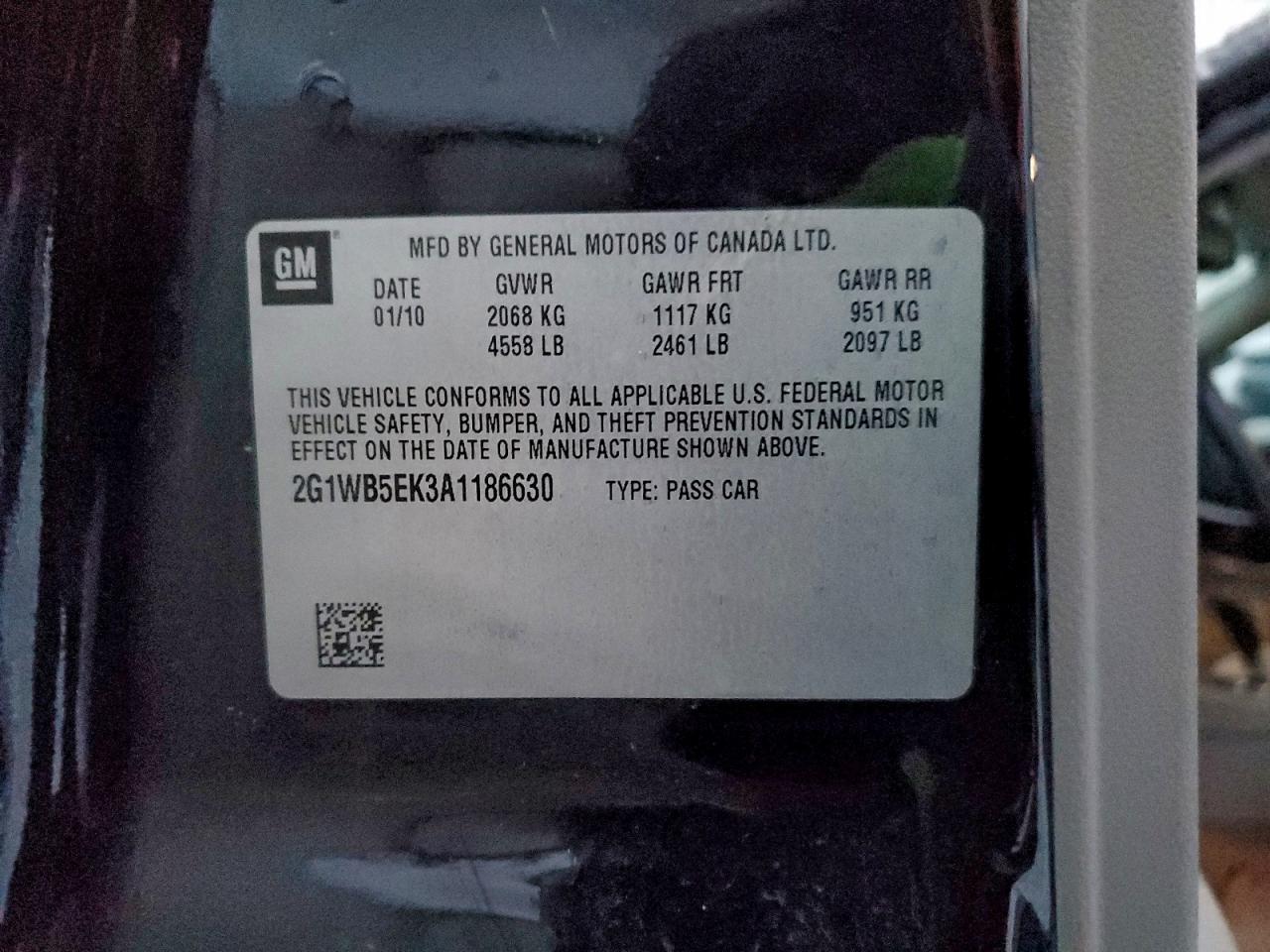 2010 Chevrolet Impala Lt VIN: 2G1WB5EK3A1186630 Lot: 95895085