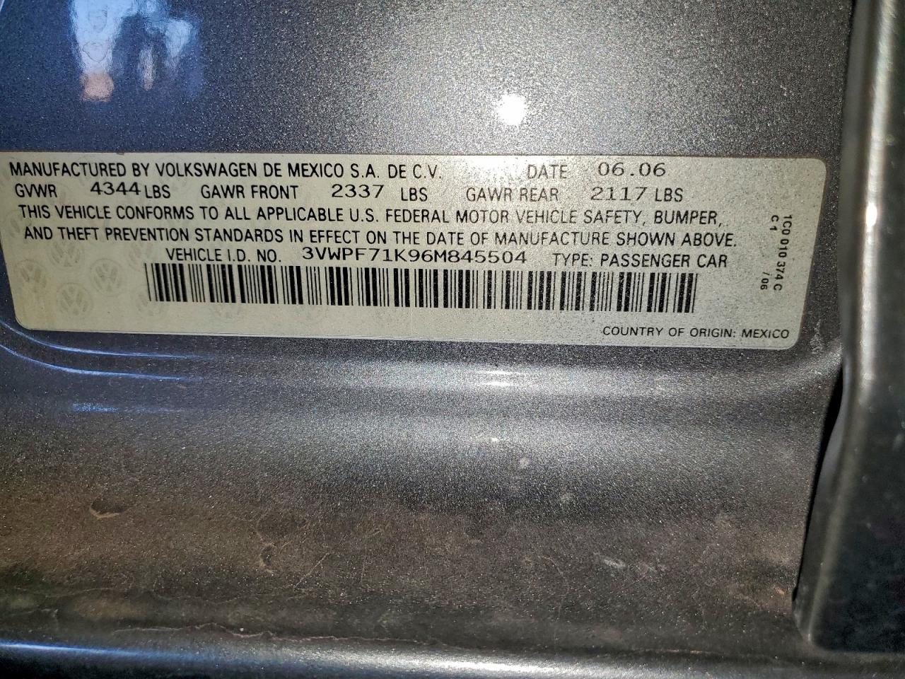 2006 Volkswagen Jetta Value VIN: 3VWPF71K96M845504 Lot: 95970665