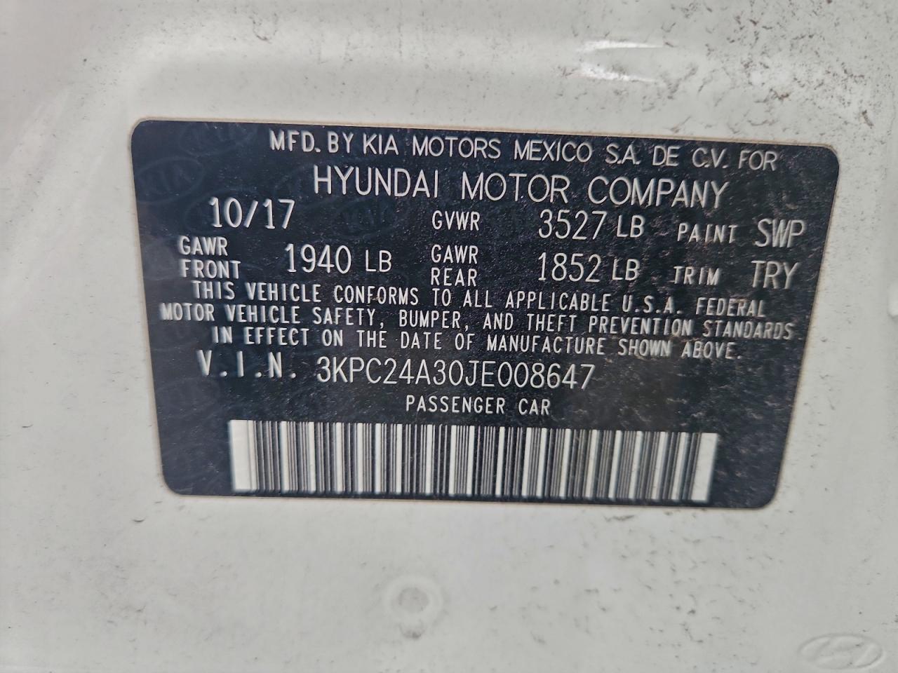 2018 Hyundai Accent Se VIN: 3KPC24A30JE008647 Lot: 94447535