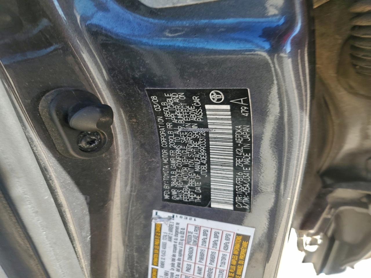 2009 Toyota Corolla Base VIN: JTDBL40E899033128 Lot: 95341595