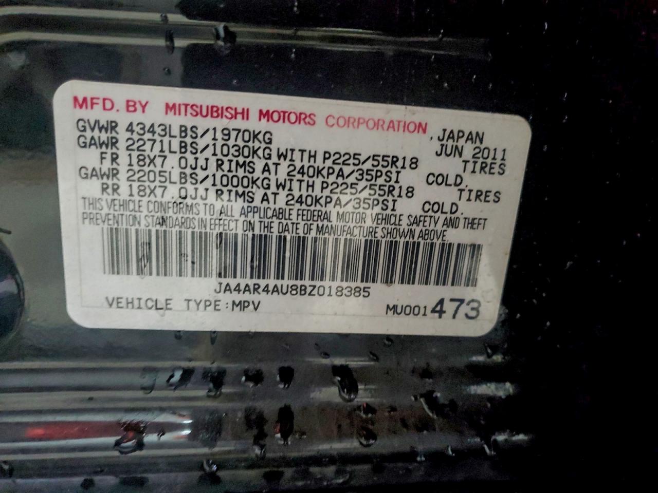 2011 Mitsubishi Outlander Sport Se VIN: JA4AR4AU8BZ018385 Lot: 95453235