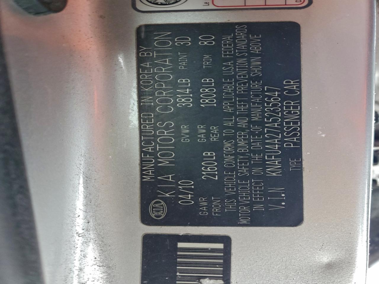 2010 Kia Forte Ex VIN: KNAFU4A27A5235647 Lot: 94936925