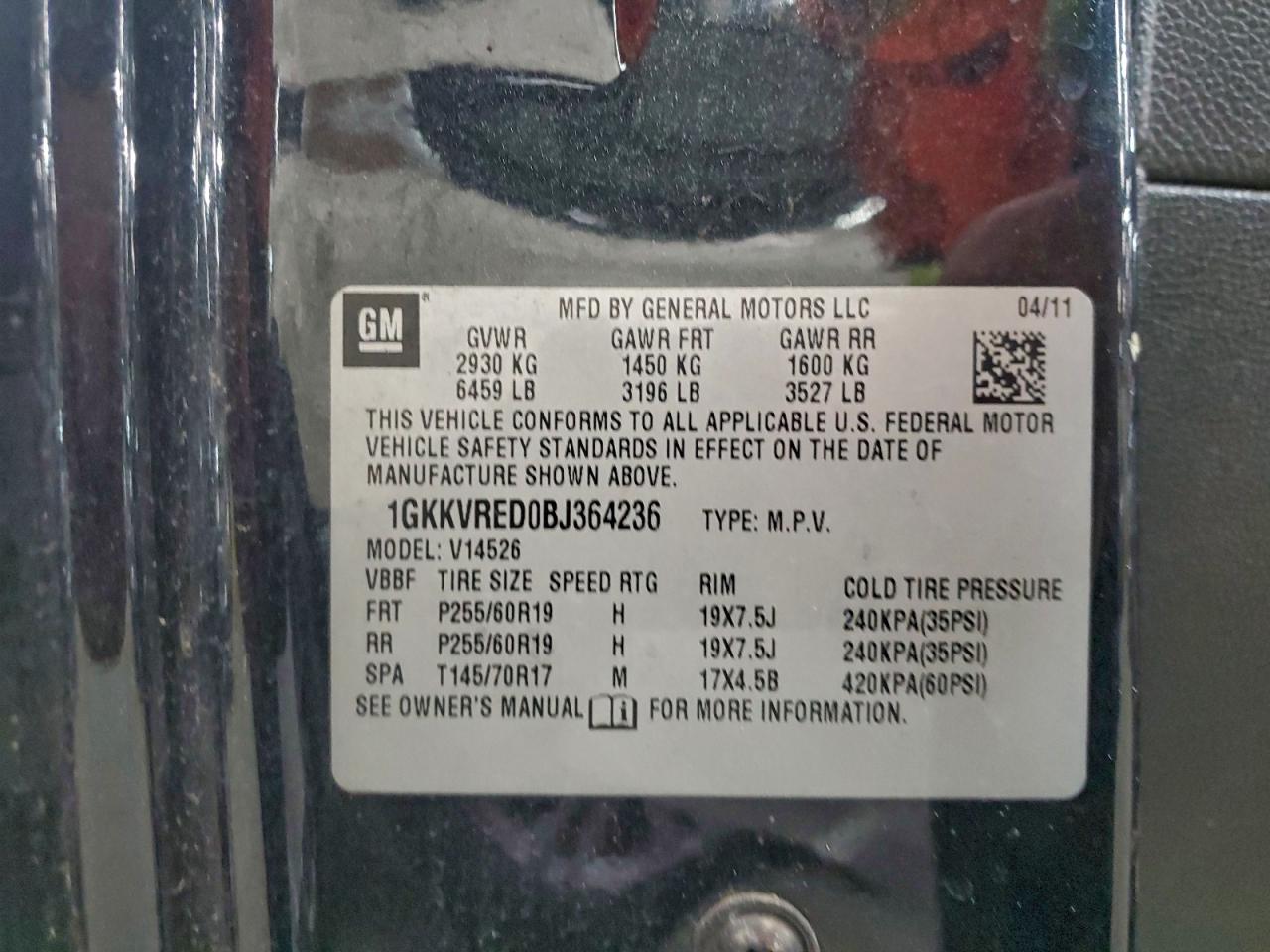 2011 GMC Acadia Slt-1 VIN: 1GKKVRED0BJ364236 Lot: 97246625