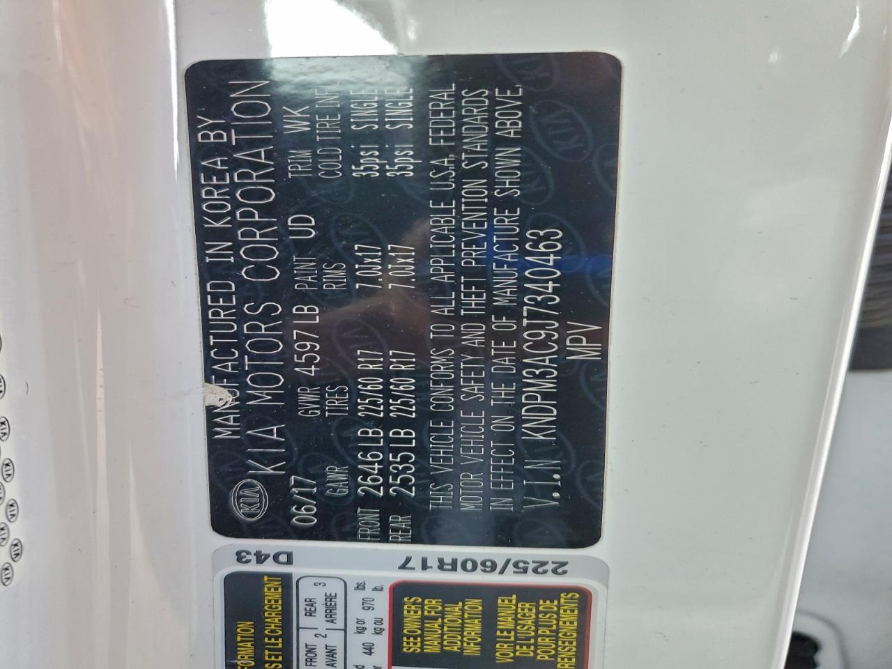 2018 Kia Sportage Lx VIN: KNDPM3AC9J7340463 Lot: 95515695