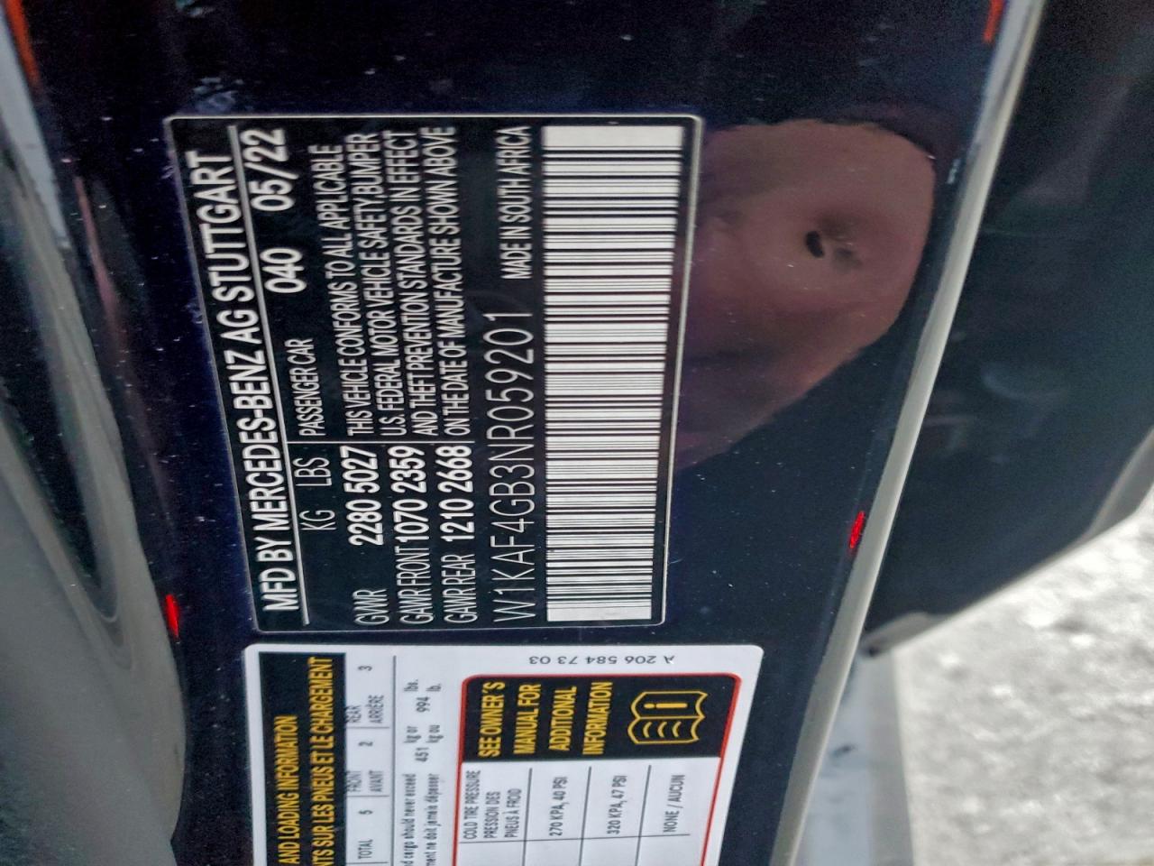 2022 Mercedes-Benz C 300 VIN: W1KAF4GB3NR059201 Lot: 96268365