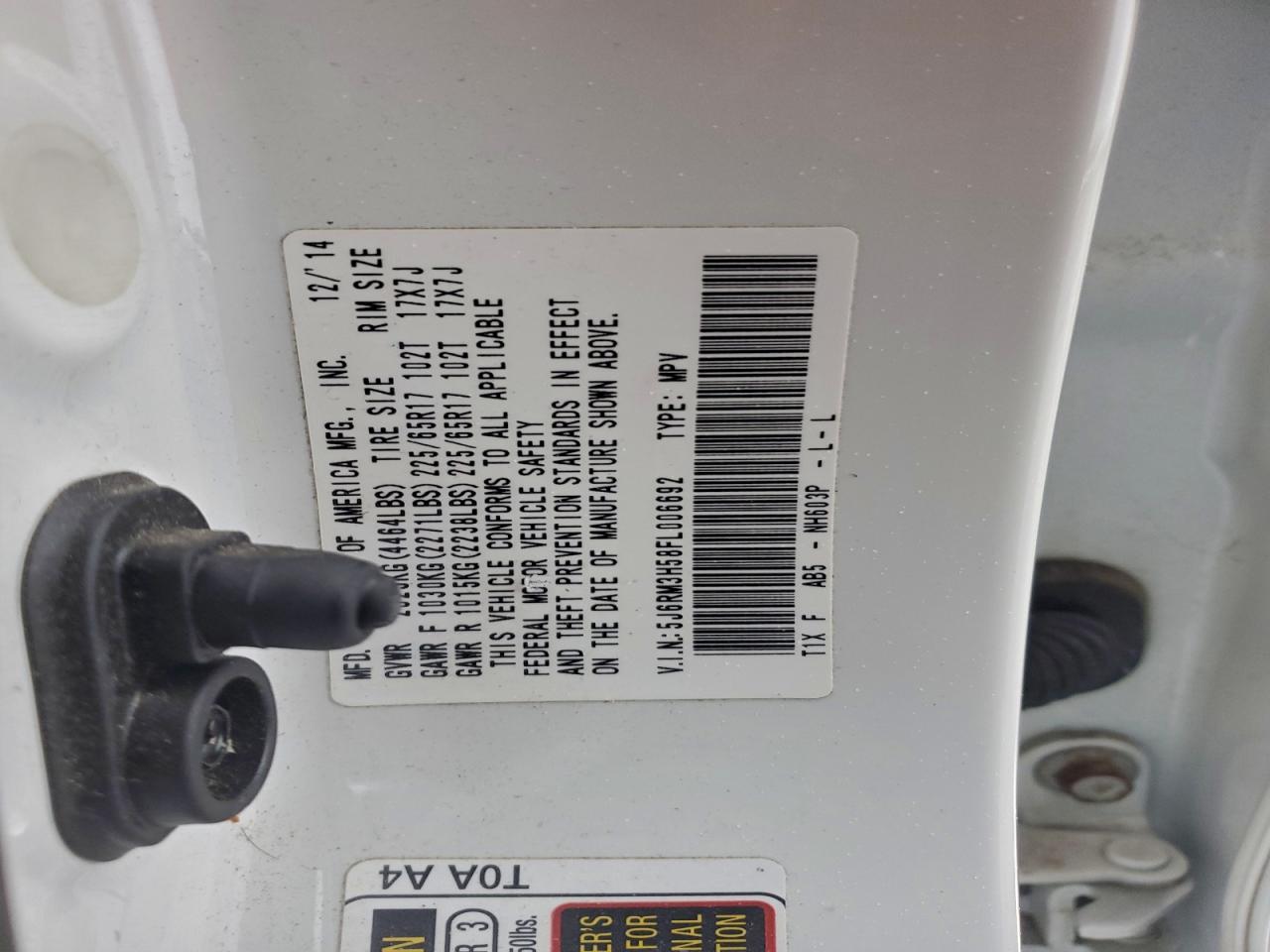 2015 Honda Cr-V Ex VIN: 5J6RM3H58FL006692 Lot: 95092625