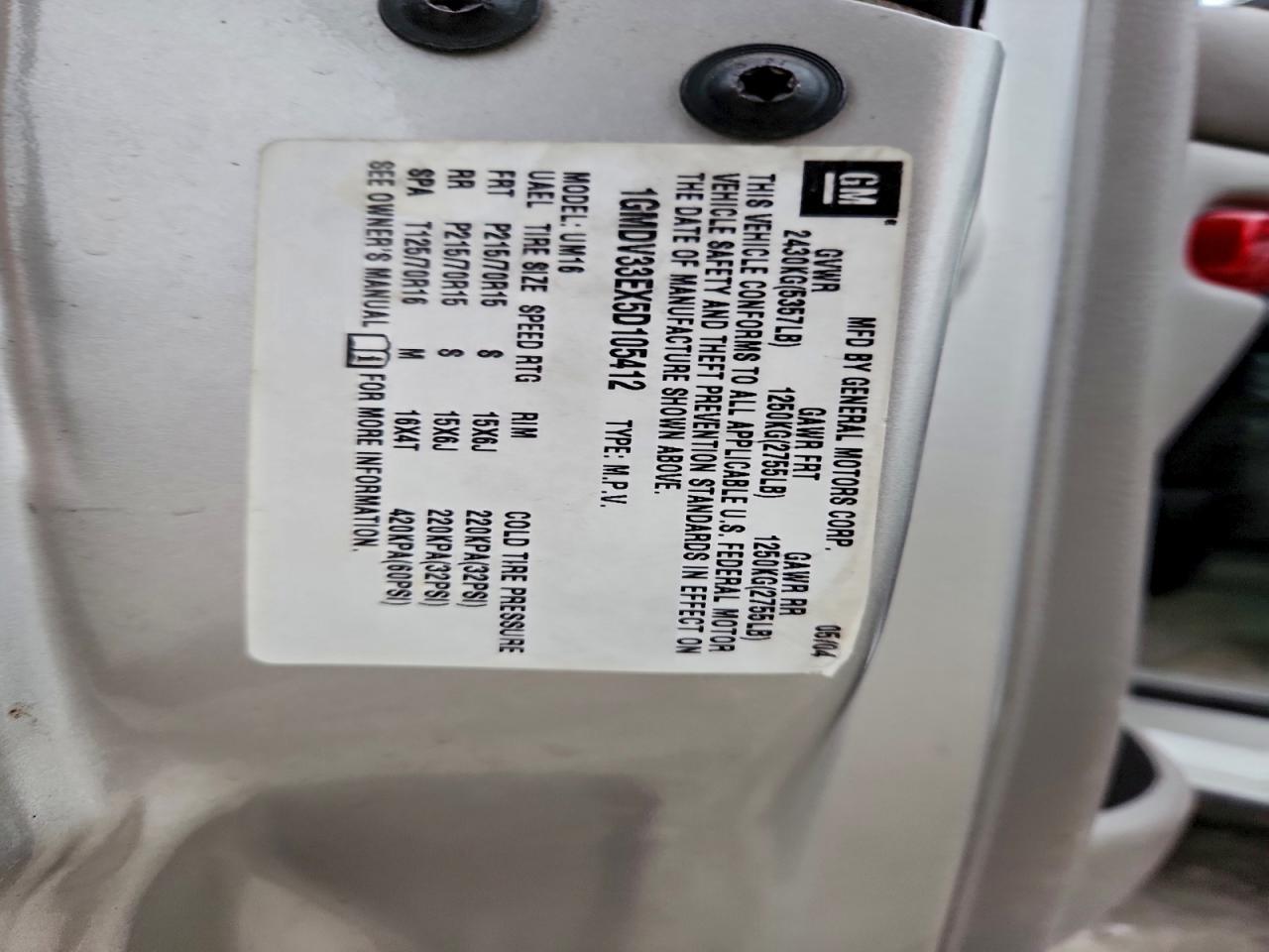 2005 Pontiac Montana Luxury VIN: 1GMDV33EX5D105412 Lot: 95443695