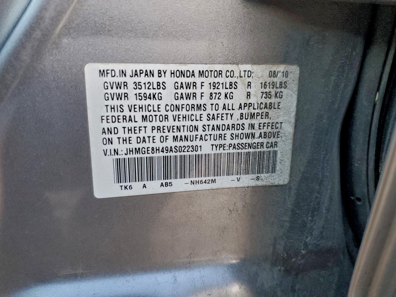 2010 Honda Fit Sport VIN: JHMGE8H49AS022301 Lot: 95333465