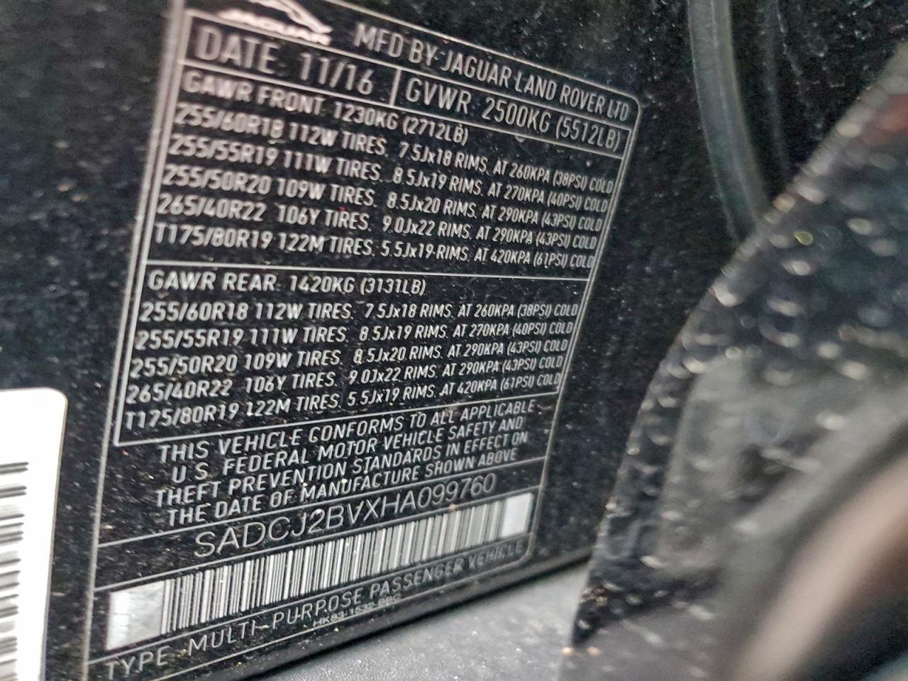 2017 Jaguar F-Pace Premium VIN: SADCJ2BVXHA099760 Lot: 94304175