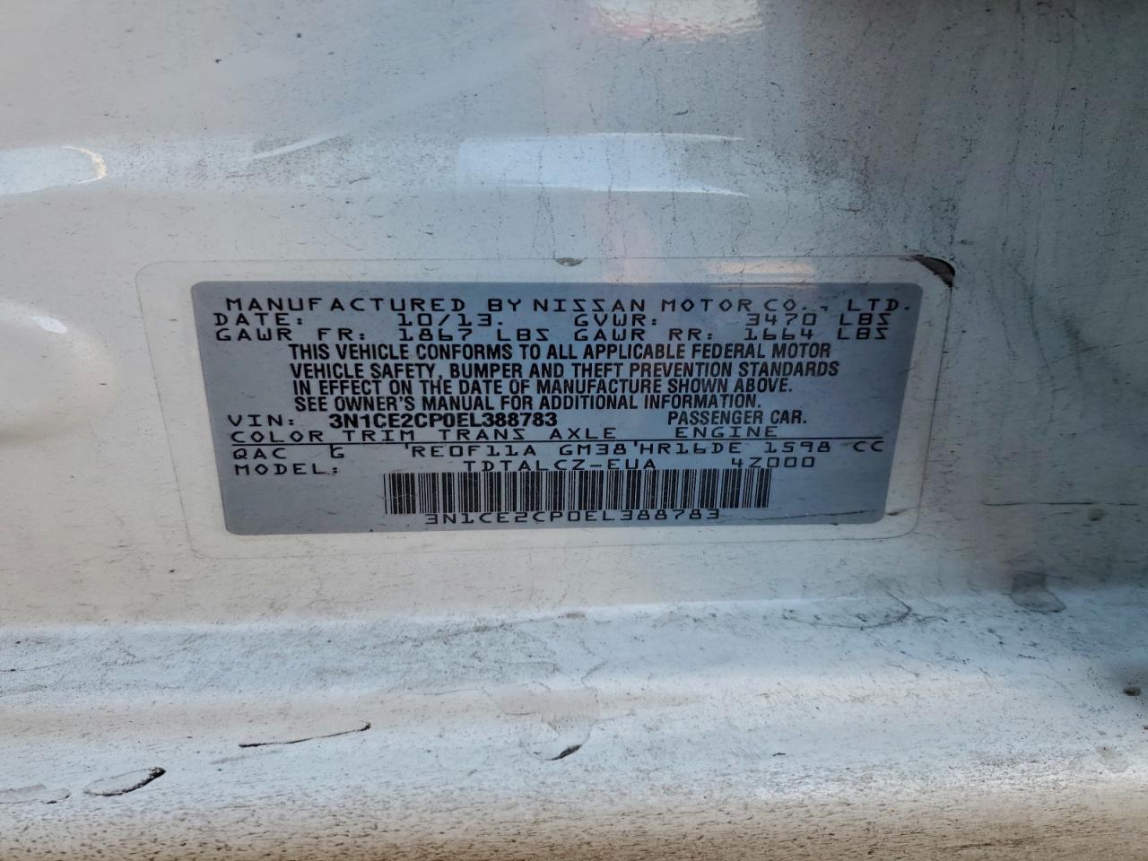 2014 Nissan Versa Note S VIN: 3N1CE2CP0EL388783 Lot: 97555655