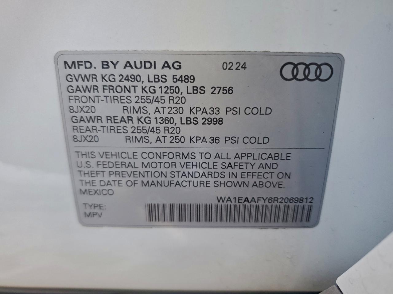 2024 Audi Q5 Premium Plus 45 VIN: WA1EAAFY6R2069812 Lot: 95293605