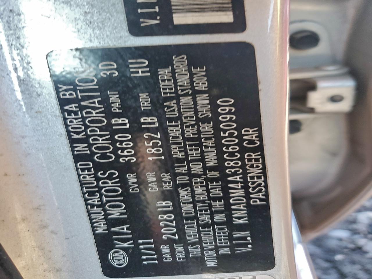 2012 Kia Rio Lx VIN: KNADM4A38C6050990 Lot: 94316995