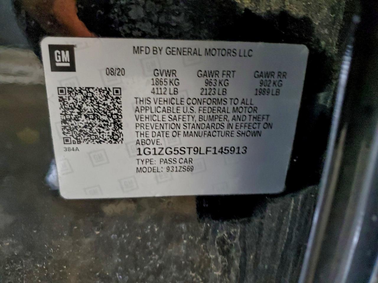 2020 Chevrolet Malibu Rs VIN: 1G1ZG5ST9LF145913 Lot: 94483825