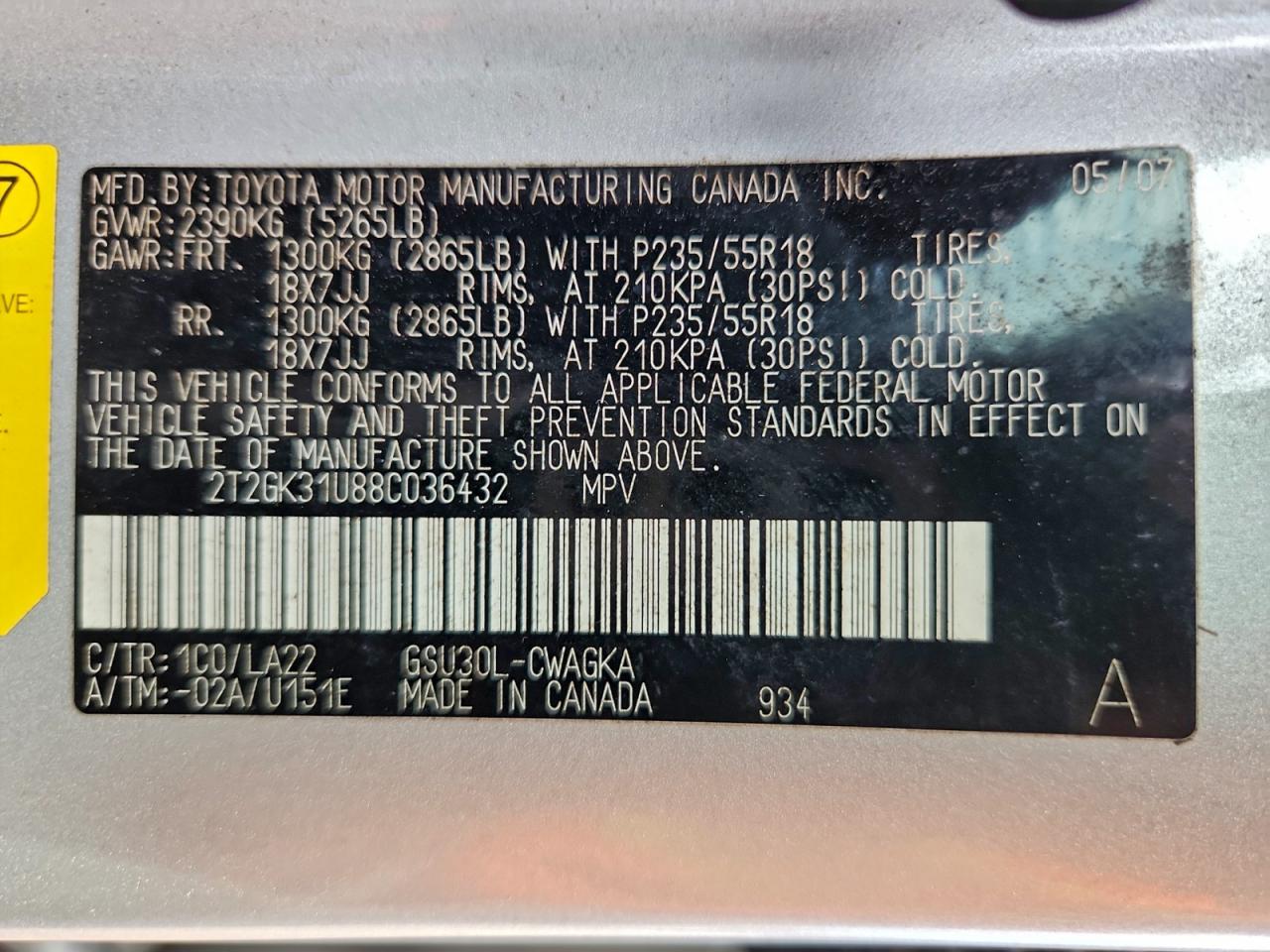 2008 Lexus Rx 350 VIN: 2T2GK31U88C036432 Lot: 96213245