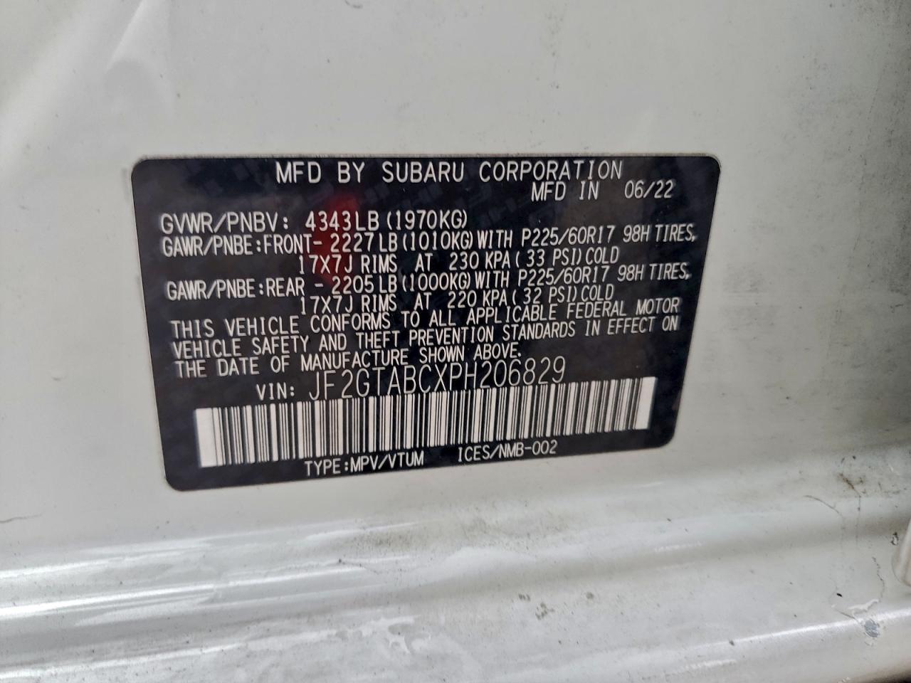 2023 Subaru Crosstrek VIN: JF2GTABCXPH206829 Lot: 95712305