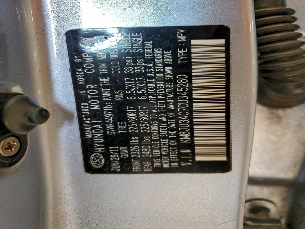 2012 Hyundai Tucson Gls VIN: KM8JU3AC7CU345280 Lot: 97668555