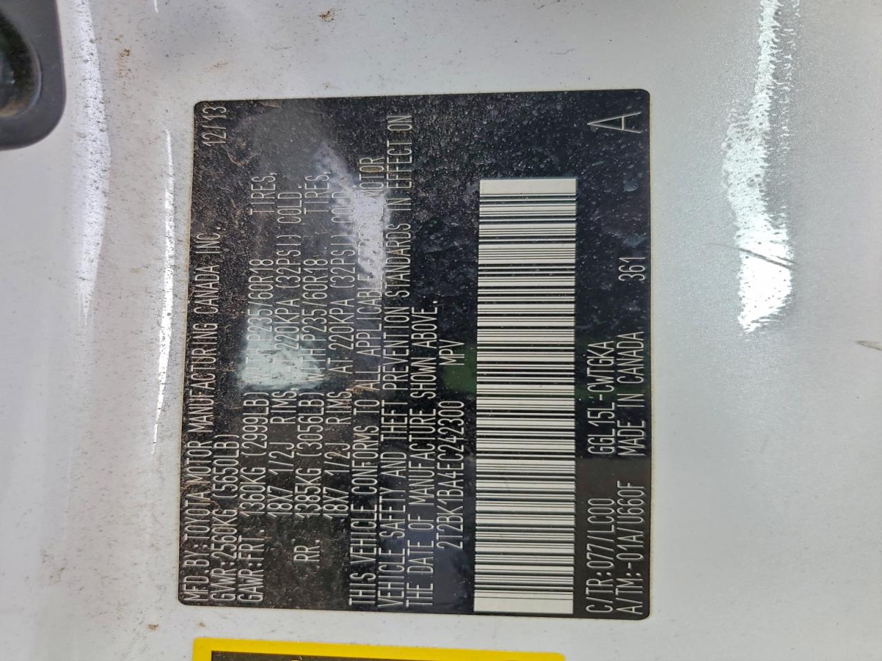 2014 Lexus Rx 350 Base VIN: 2T2BK1BA4EC242300 Lot: 94958965