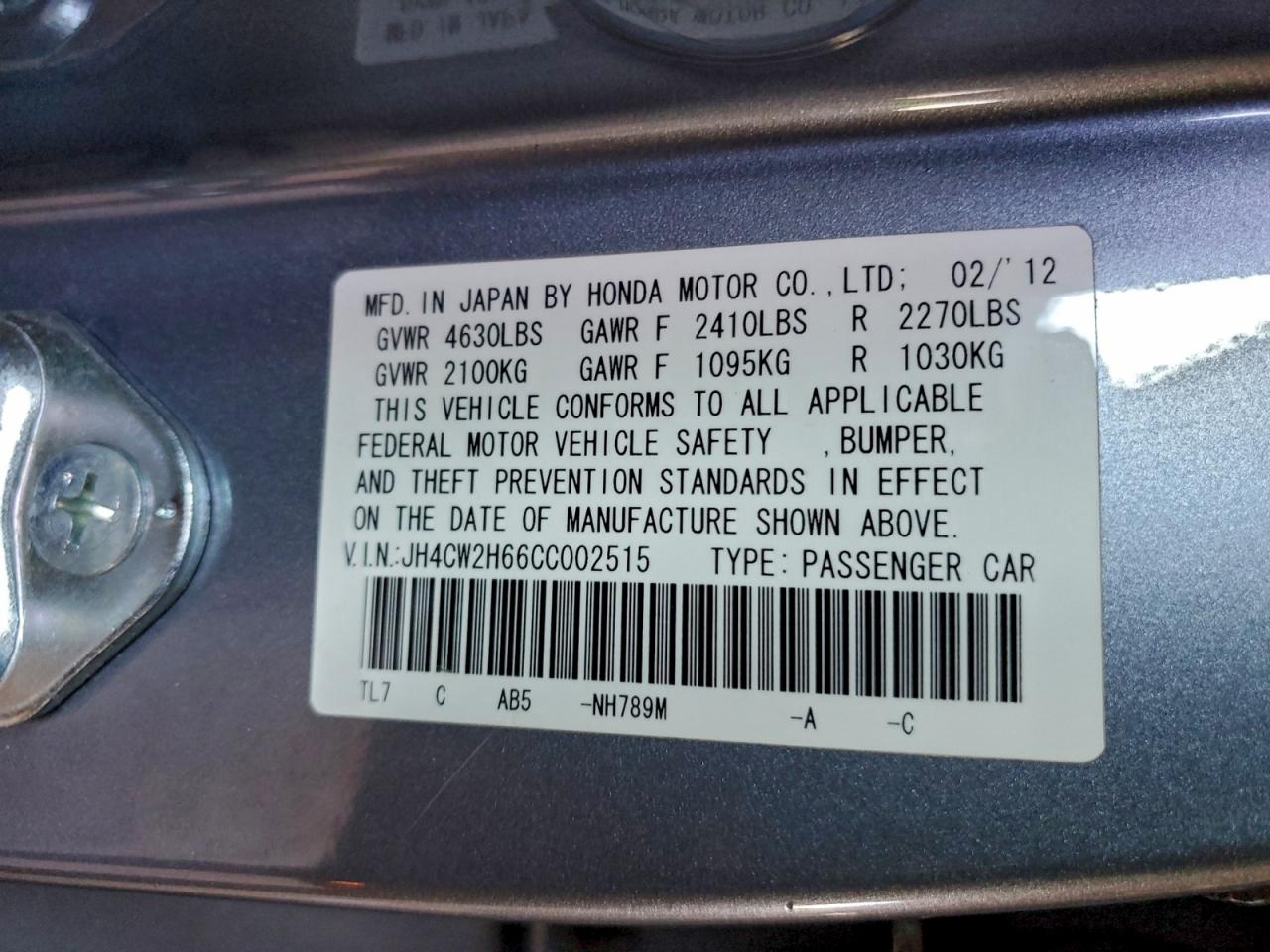 2012 Acura Tsx Tech VIN: JH4CW2H66CC002515 Lot: 94878525