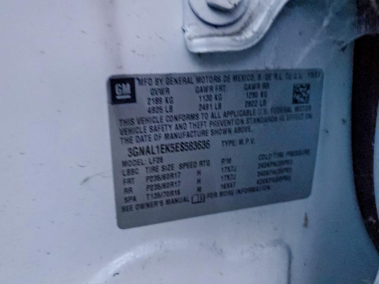 2014 Chevrolet Captiva Ls VIN: 3GNAL1EK5ES583636 Lot: 94821595