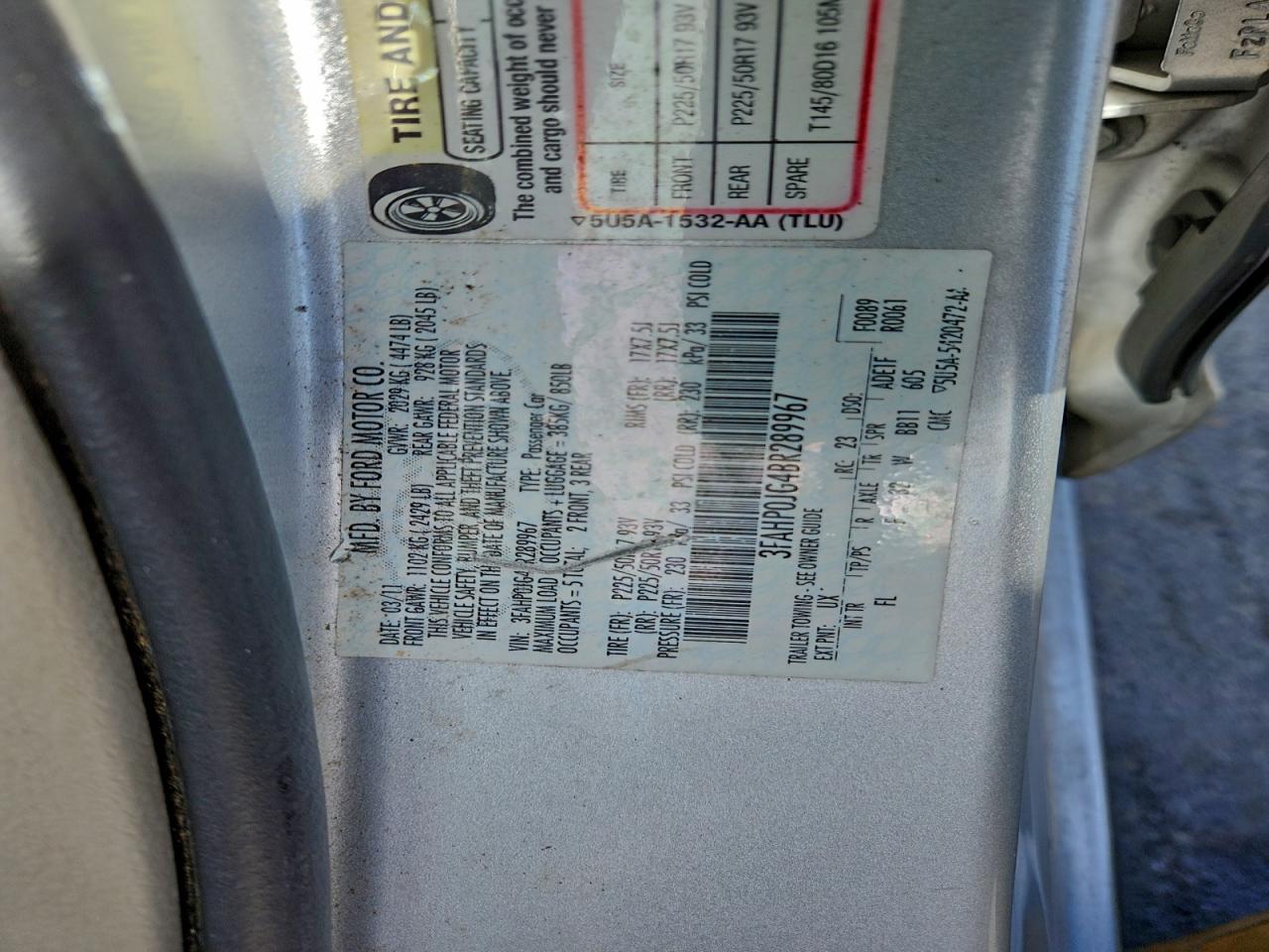 2011 Ford Fusion Sel VIN: 3FAHP0JG4BR289967 Lot: 95212895