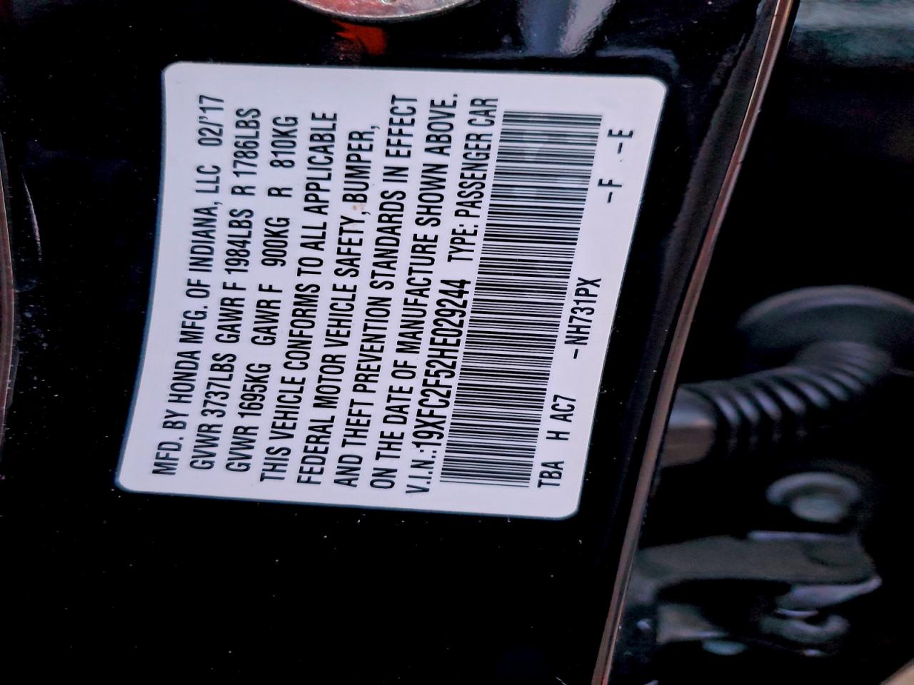 2017 Honda Civic Lx VIN: 19XFC2F52HE029244 Lot: 97939565