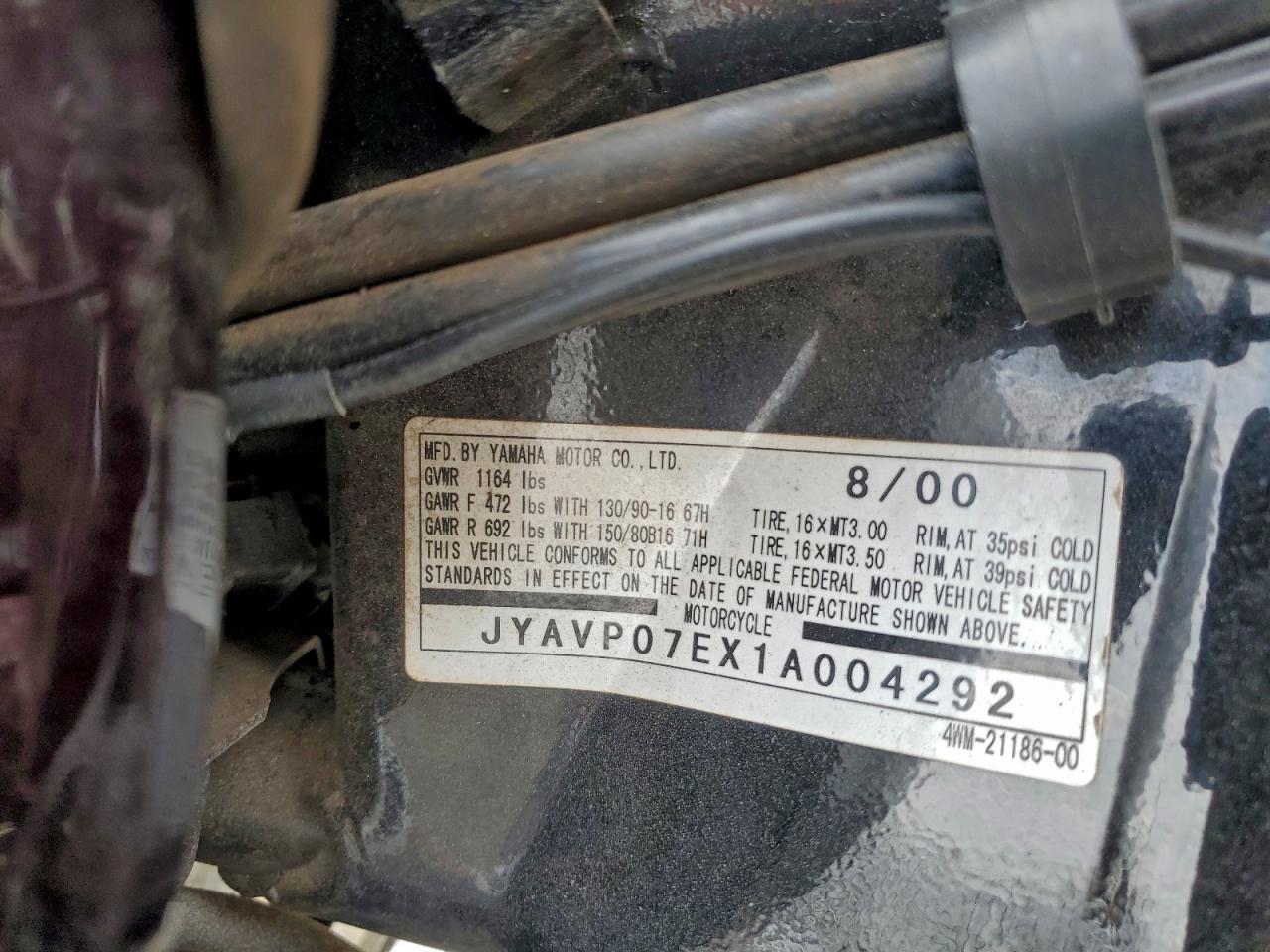 2001 Yamaha Xv1600 Atl VIN: JYAVP07EX1A004292 Lot: 95682565