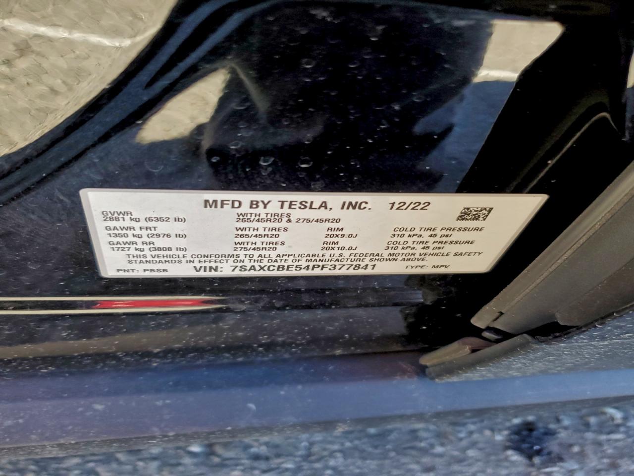 2023 Tesla Model X VIN: 7SAXCBE54PF377841 Lot: 95140895