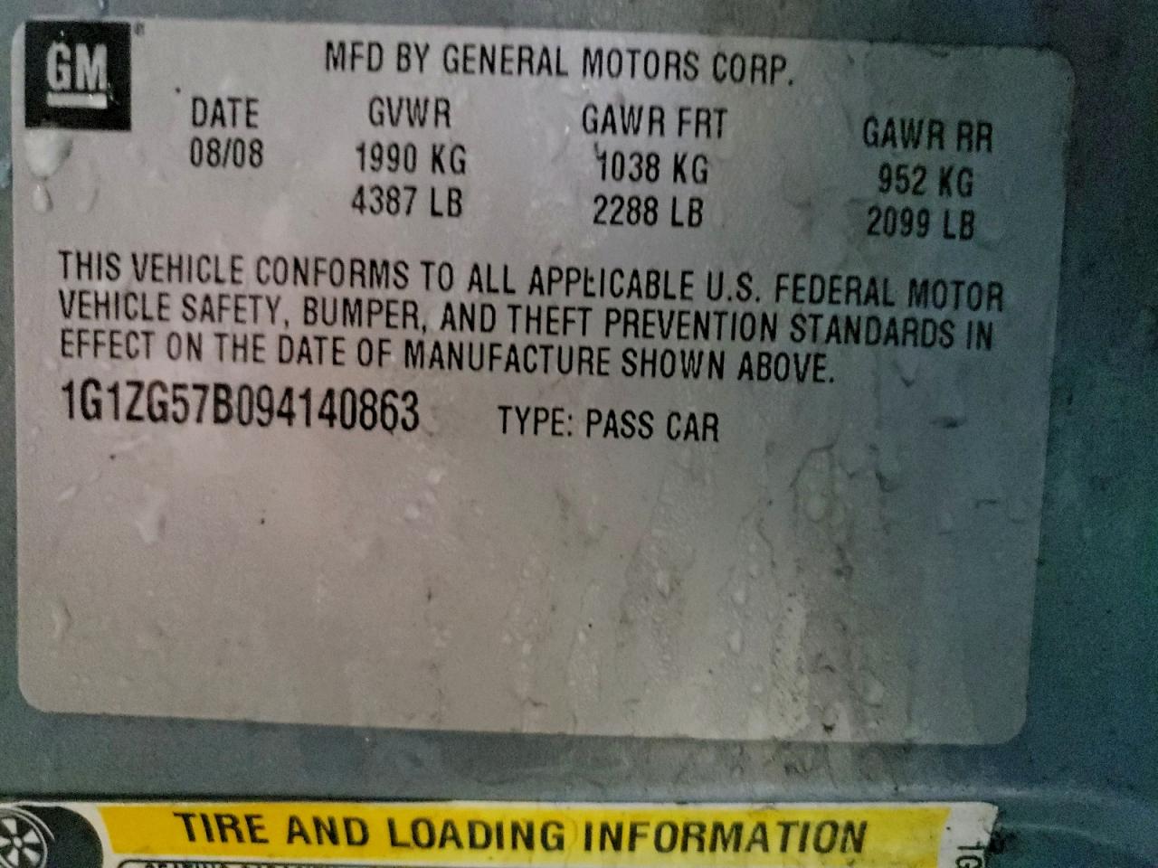 2009 Chevrolet Malibu Ls VIN: 1G1ZG57B094140863 Lot: 96898565