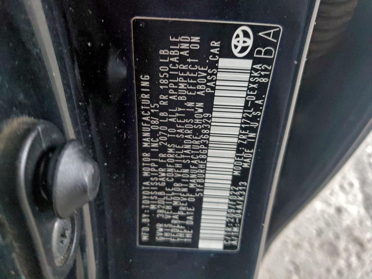 2016 Toyota Corolla L VIN: 5YFBURHE8GP368329 Lot: 95160355